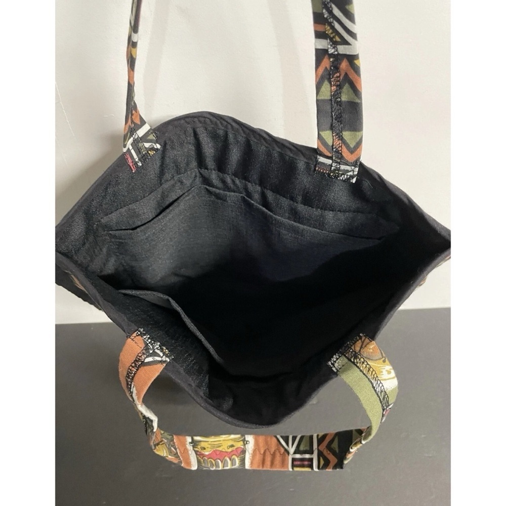 Unbranded Tribal Print Tote Shoulder Bag Black Orange 12" x 15" x 1" - Picture 6 of 6